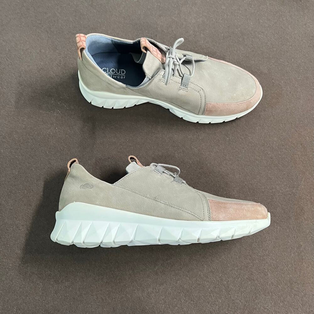 Cloud Footwear Zarina Suede Leather Lace Up Comfort Tan Shoe Women's Size EU 37